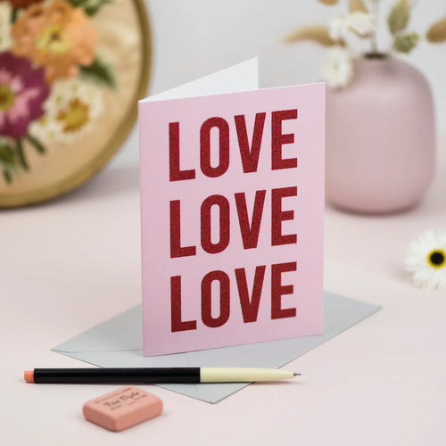 Love Love Love Glitter Card