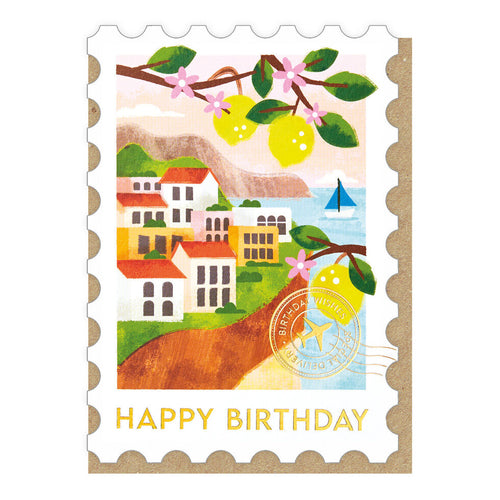 Italian Riviera Stamp Birthday Card