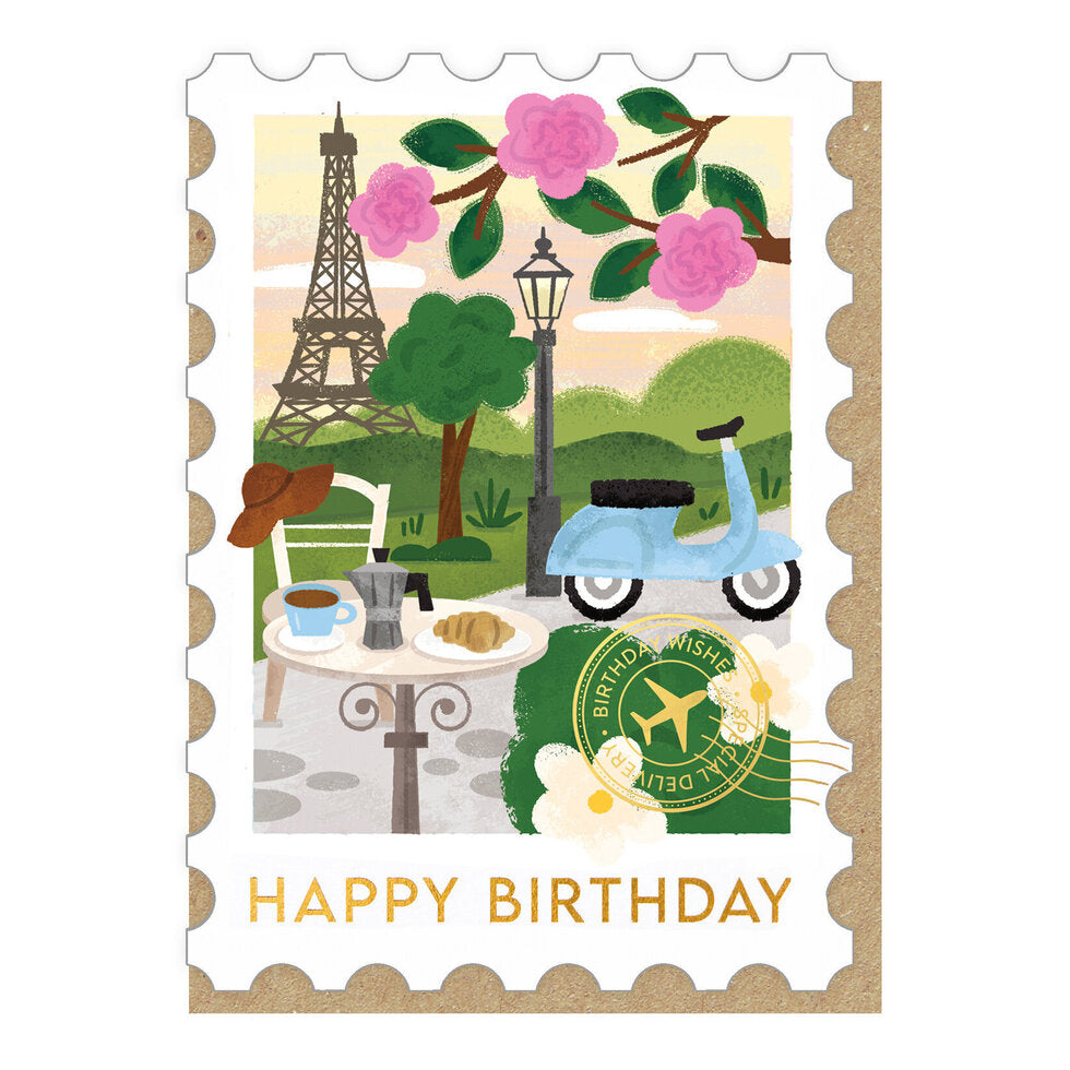Paris Stamp Birthday Card