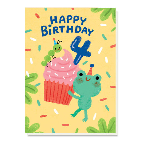 Age 4 Frog Cupcake Card