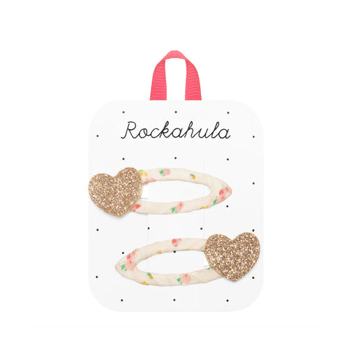 Tiny Blossom Glitter Heart Hair Clip Set