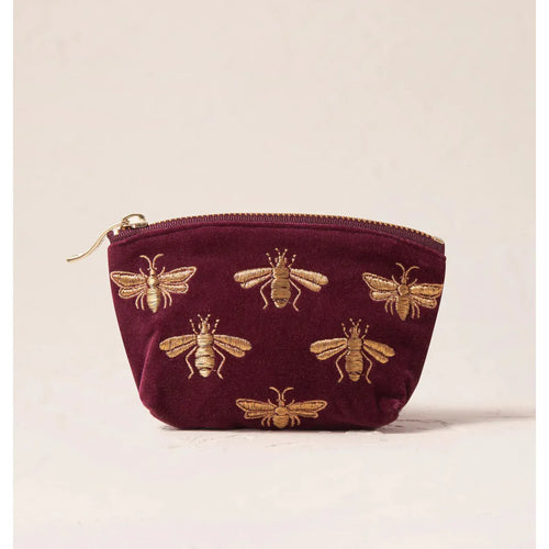 Honey Bee Plum Velvet Coin Purse