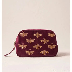 Honey Bee Plum Velvet Cosmetic Bag