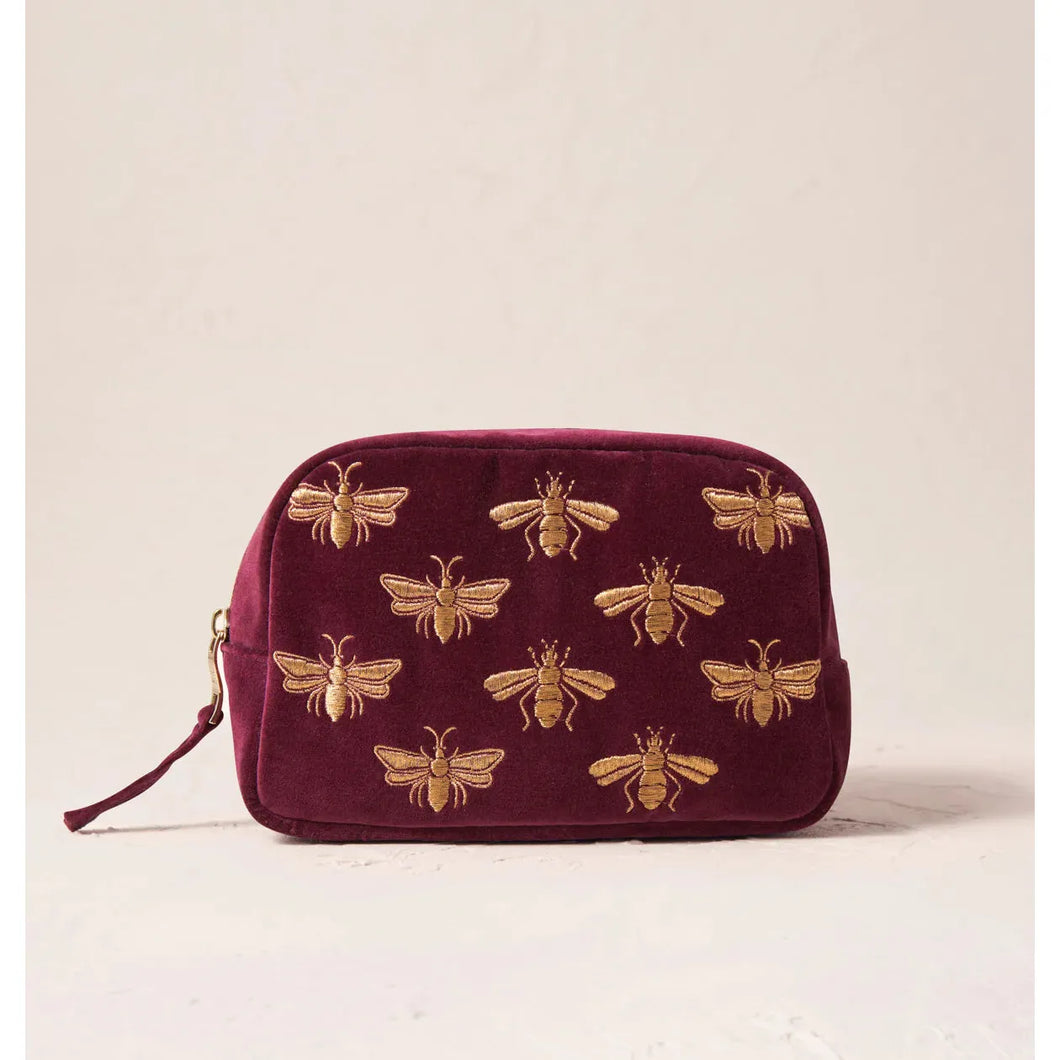 Honey Bee Plum Velvet Cosmetic Bag