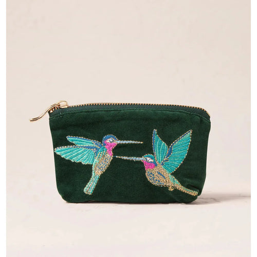 Green Hummingbird Embroidered Coin Purse