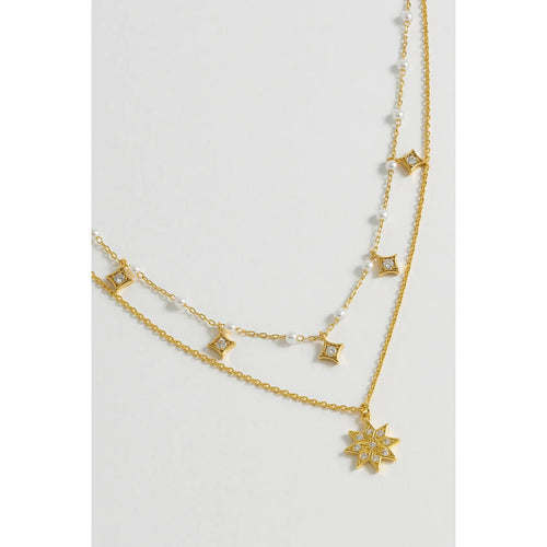 Pearl And Star Double Chain Gold Plated Necklace