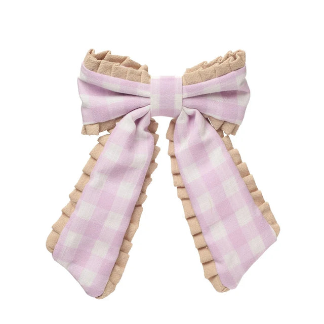 Gingham Ruffle Bow Clip