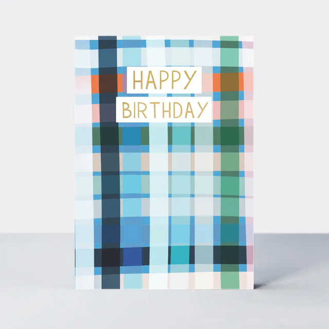 Blue Check Birthday Card