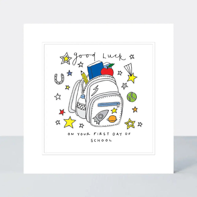 First Day Of School Blue Rucksack Card