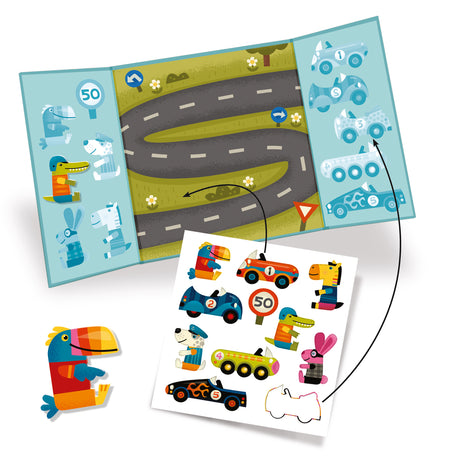 Reusable Racing Car Sticker Scene