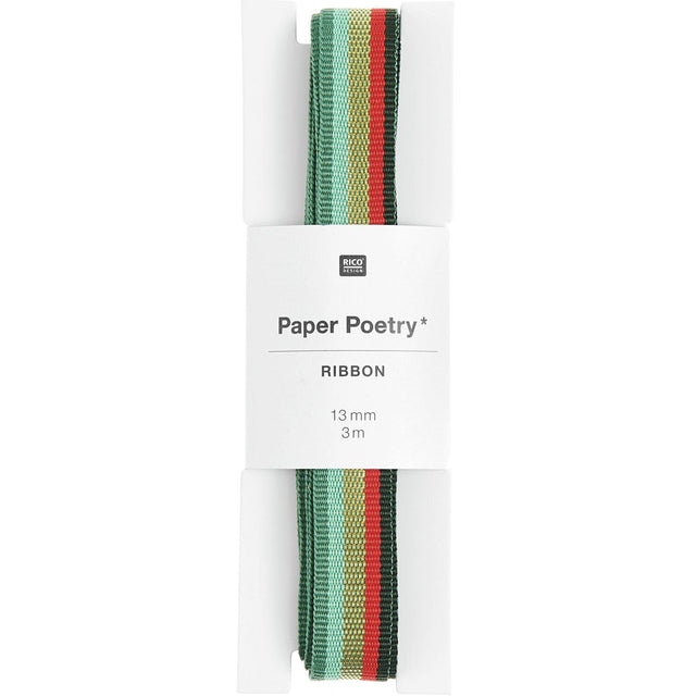 Green, Red & Gold Stripe Ribbon