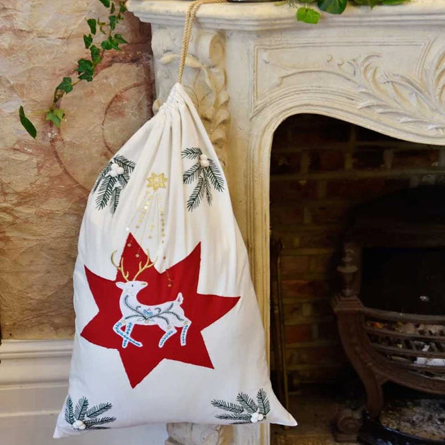 Reindeer Embroidered Sack