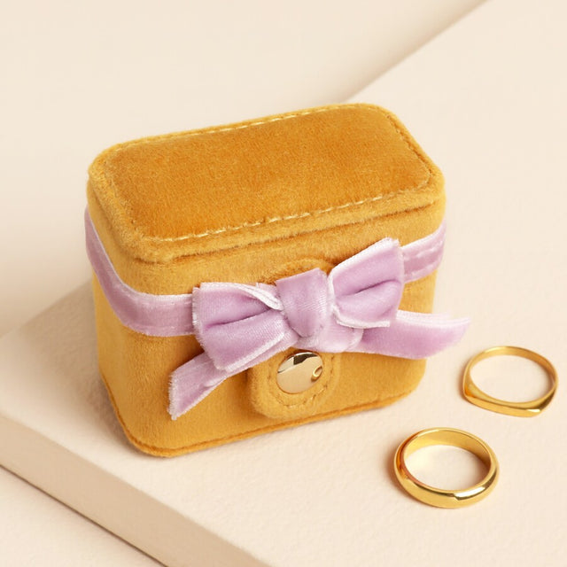 Mustard & Pink Velvet Bow Travel Ring Box