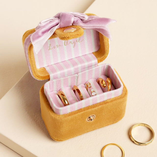 Mustard & Pink Velvet Bow Travel Ring Box
