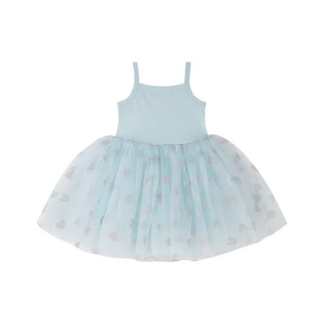 Sky Blue & Silver Glitter Heart Ballet Dress