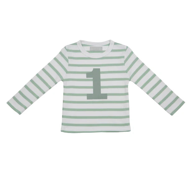 Seafoam & White Breton Stripe Number T Shirts