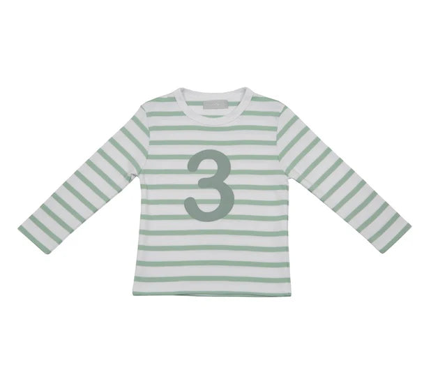 Seafoam & White Breton Stripe Number T Shirts