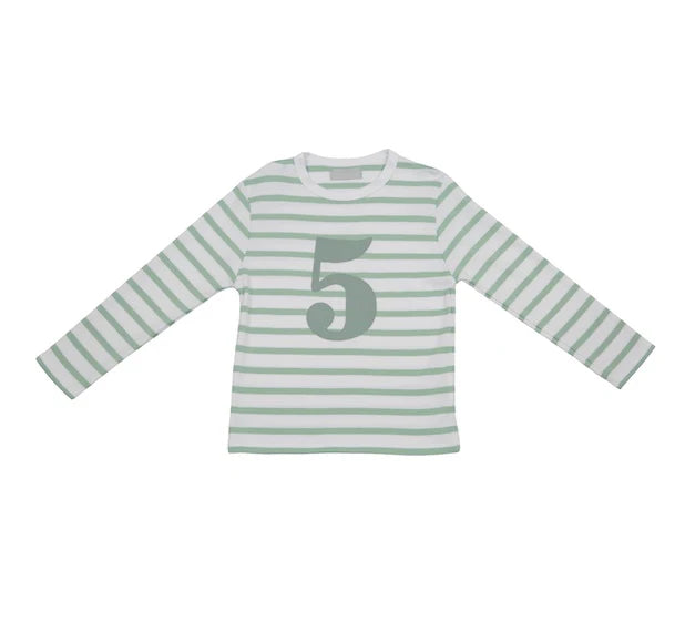 Seafoam & White Breton Stripe Number T Shirts