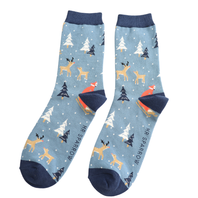 Festive Foxes Denim Men’s Socks