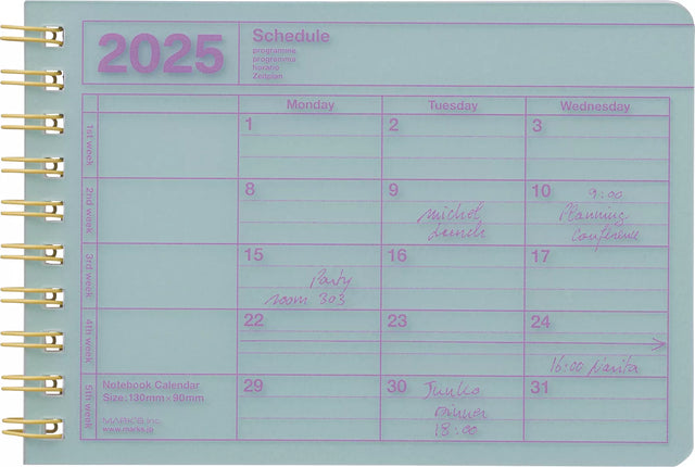 2026 Extra Small Calendar Notebook: Mint