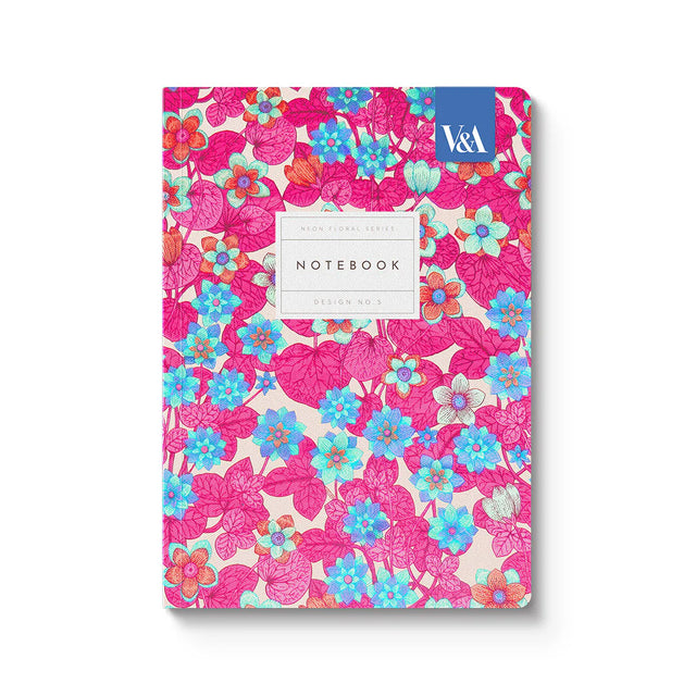 A5 Neon Floral Pink & Blue Notebook