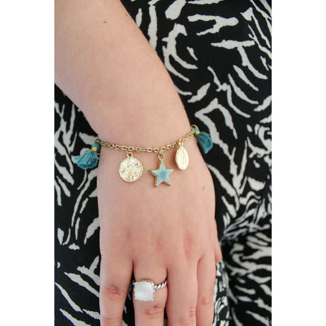 Water Blue Star & Tassel Charm Bracelet