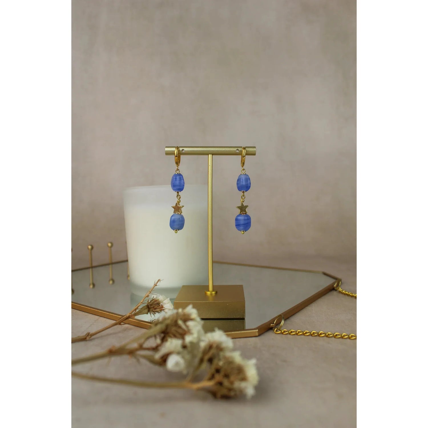 Sky Blue Facet Glass Drop Star Earrings