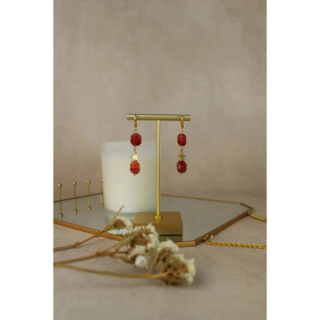Cranberry Facet Glass Drop Star Earrings