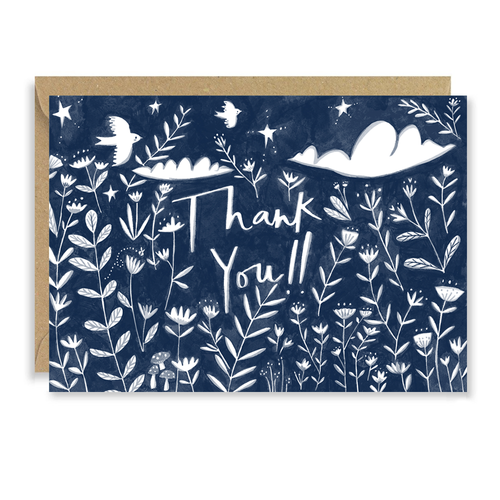 Navy Floral Thank You Card