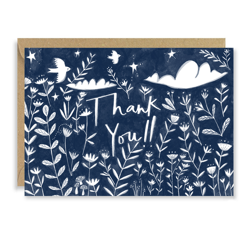 Navy Floral Thank You Card