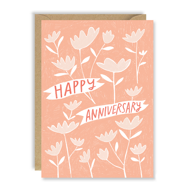Anniversary Peach Flowers Card