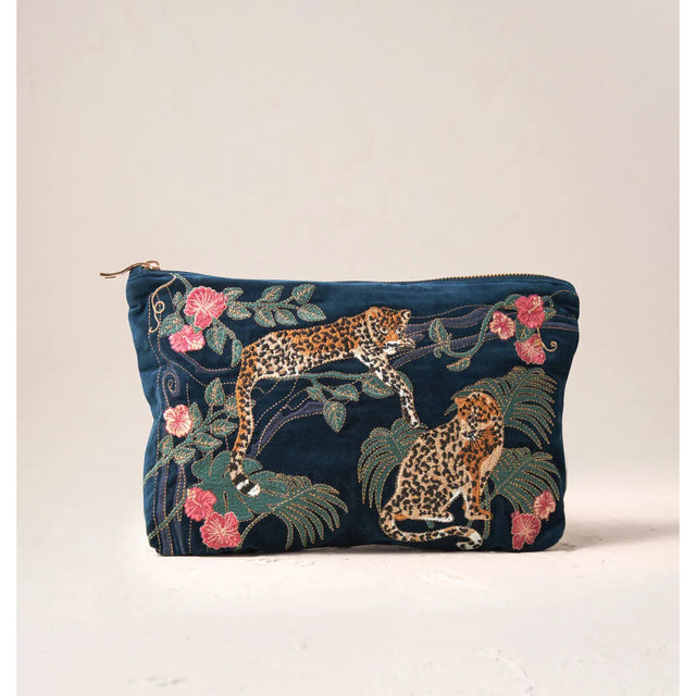 Jungle Jaguar Blue Velvet Everyday Pouch