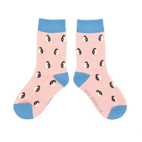 Pink Penguins Bamboo Socks - Age 4-6 Years