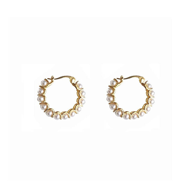 Pearl Hoop Gold Earring