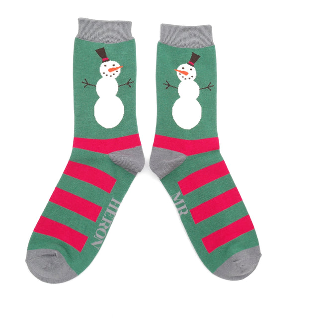 Snowmen Green Stripe Socks