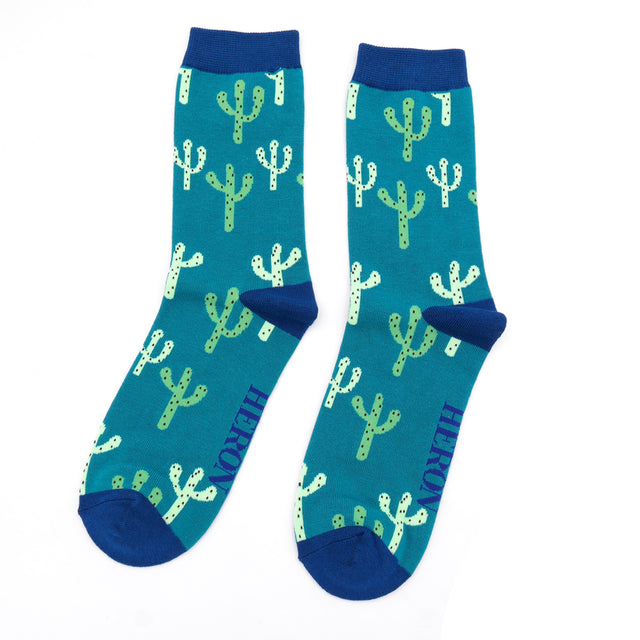 Men's Cacti Teal Bamboo Socks