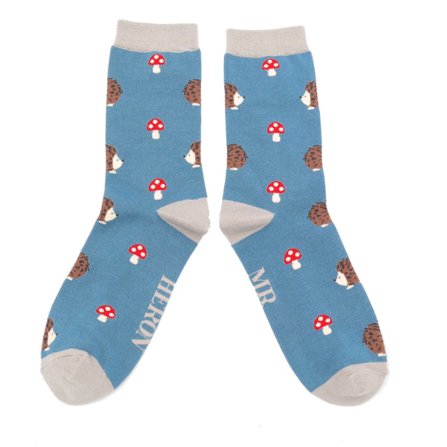 Hedgehogs & Toadstool Denim Blue Socks