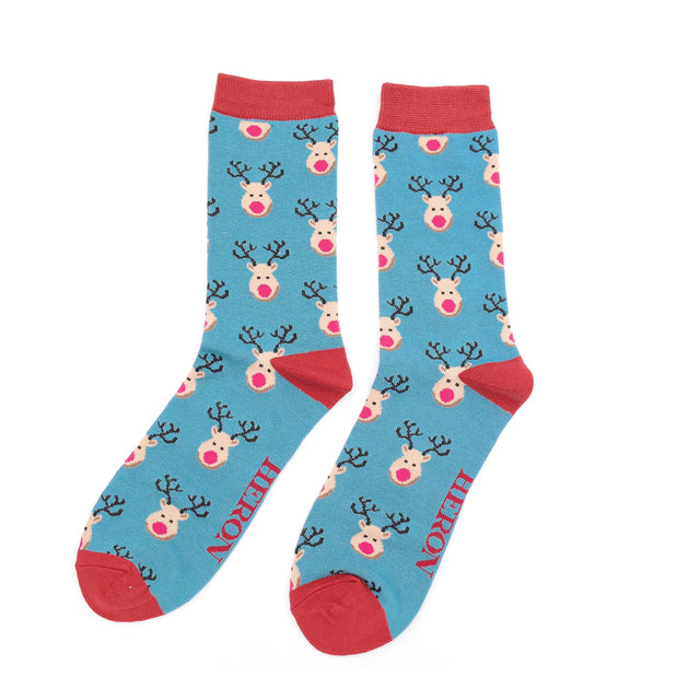 Aqua Reindeer Men's Bamboo Socks