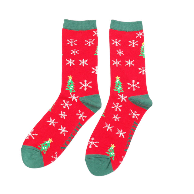 Trees & Snowflakes Red Men's Socks