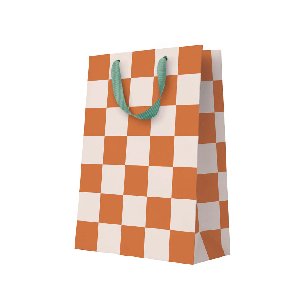 Large Orange Checkerboard Gift Bag