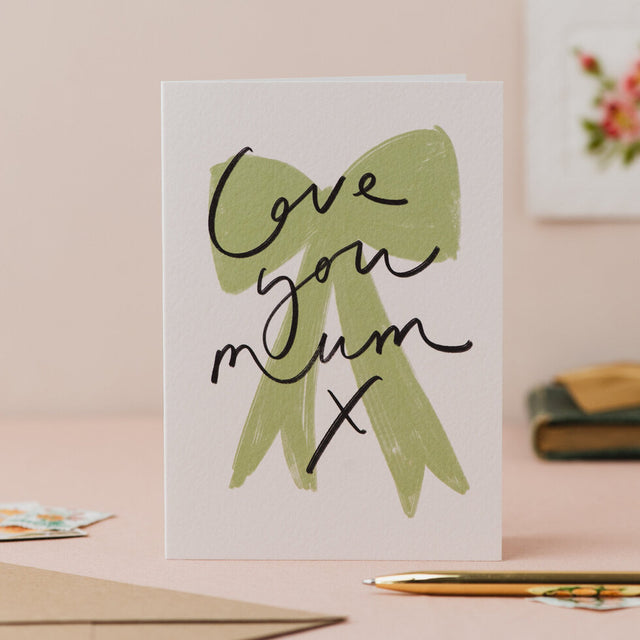Love You Mum Green Bow Card