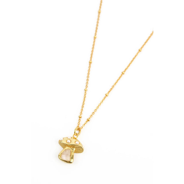 Gold Pearl & Moonstone Mushroom Necklace