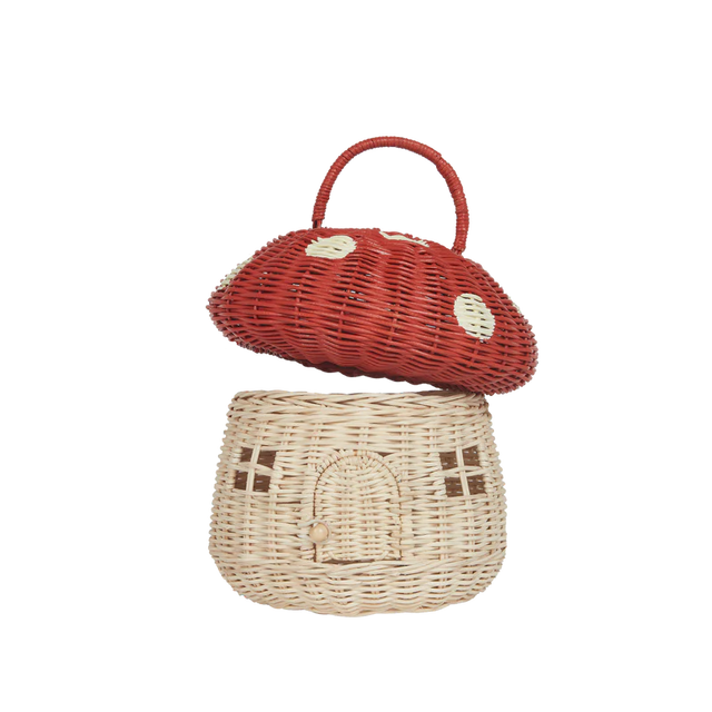 Red Mushroom Rattan Basket