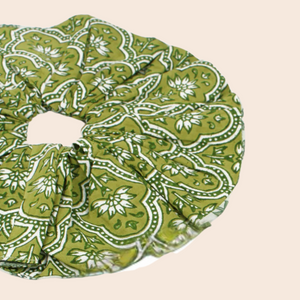 Large Green Patterned Scrunchie