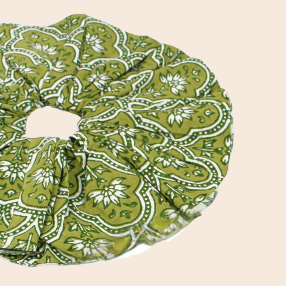 Large Green Patterned Scrunchie