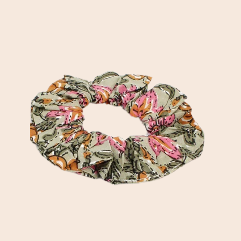 Small Green & Orange Patterned Scrunchie