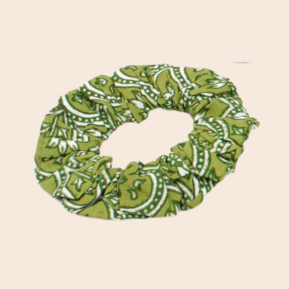 Small Green Patterned Scrunchie