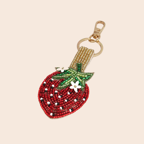Beaded Strawberry Keyring