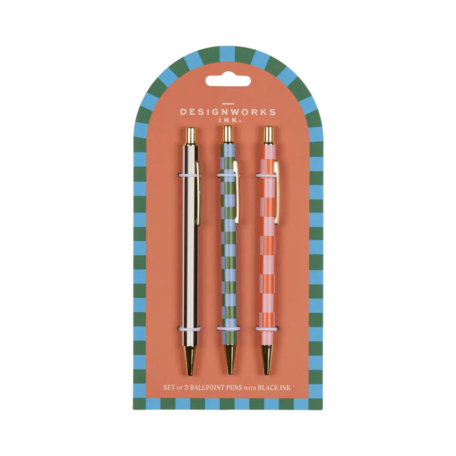 Set Of 3 Pens: Stripes & Checks