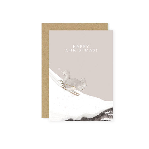 Skiing Squirrel Christmas Card